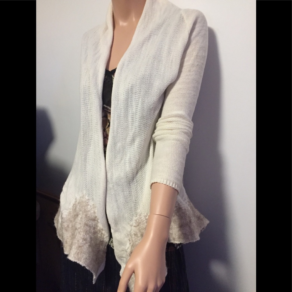 Anthropologie Cream and Tan Cardigan
